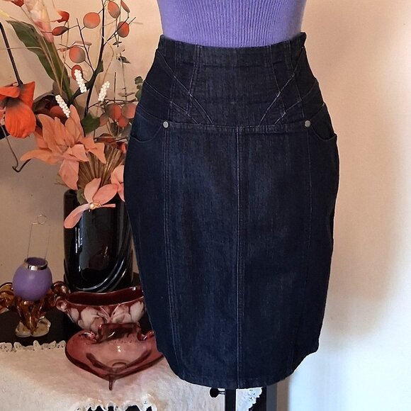 NWOT Kensie Navy Blue Chic Short Denim Skirt Women’s Fall Winter Jean Skirts - Picture 4 of 9